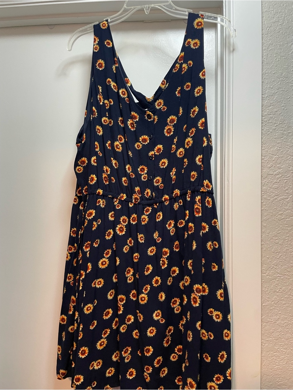 Plus size Navy Sunflower Print Sleeveless Dress